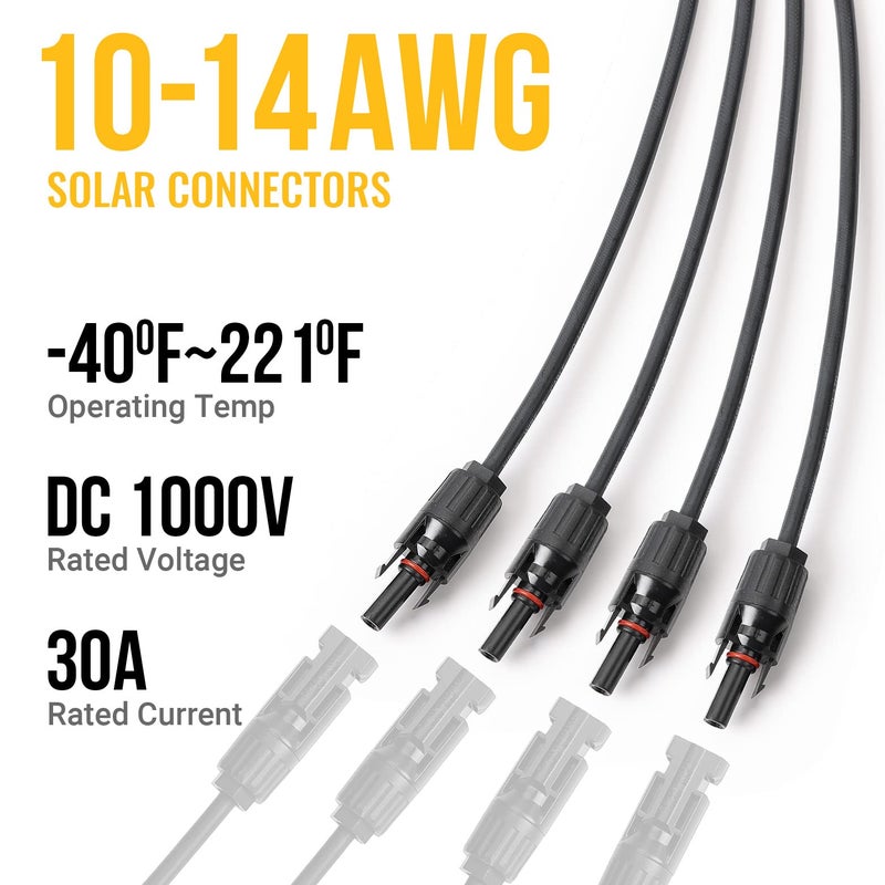 BougeRV Solar Y Branch Connectors Extra Long Solar Panel Parallel Connectors 1 to 4 Solar Cable Wire Plug Tool Kit (M/FFFF and F/MMMM) - Image 3